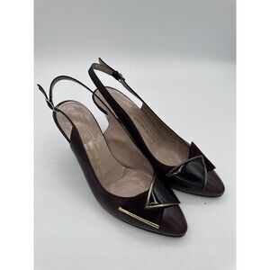 VTG Bruno Magli Womens Leather Pointed Gold Accent Pump Sling Brown 6.5 Italy